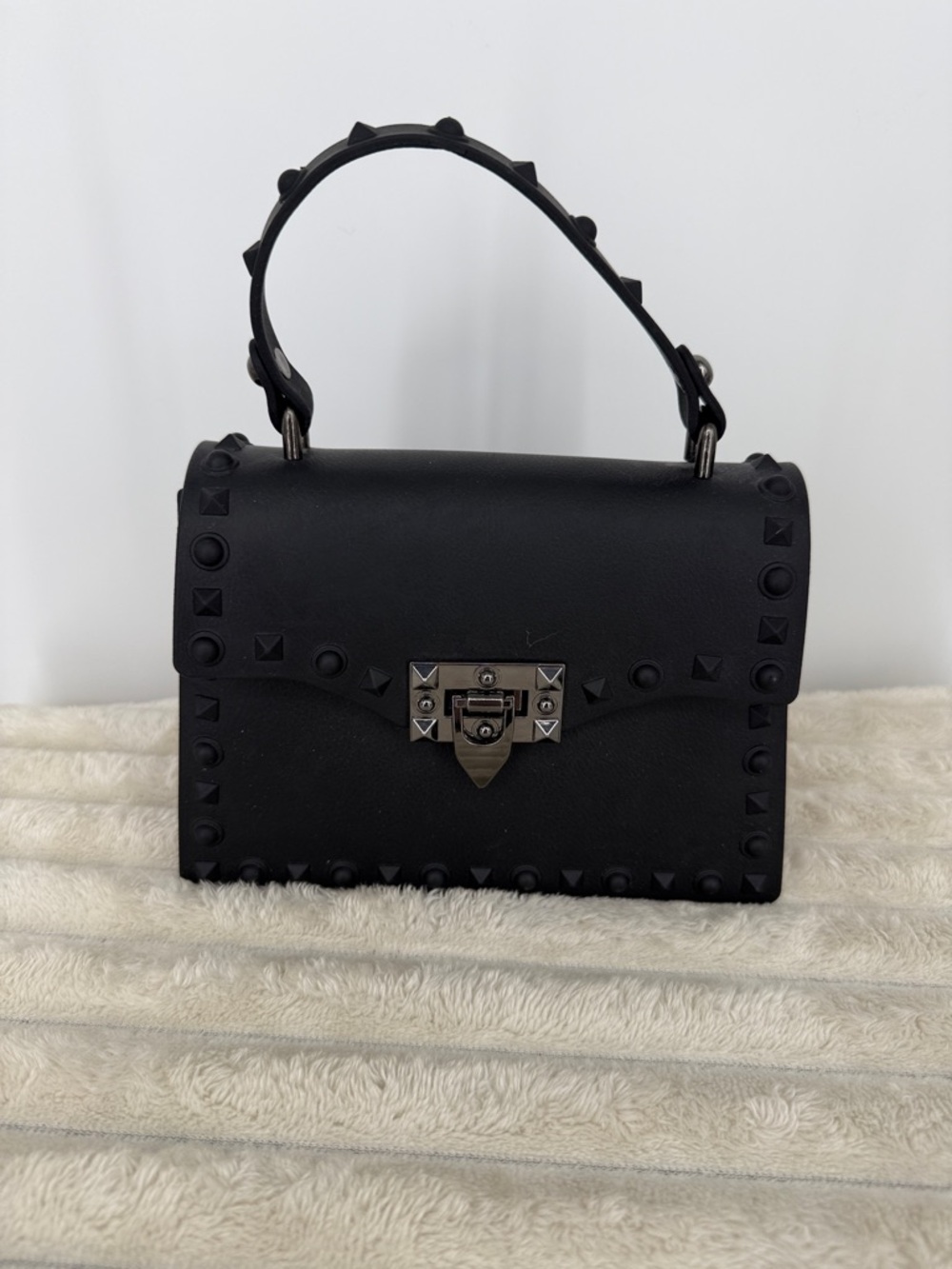 Goth Matte Black Studded Rubber Jelly Hand Bag/Purse Unique!